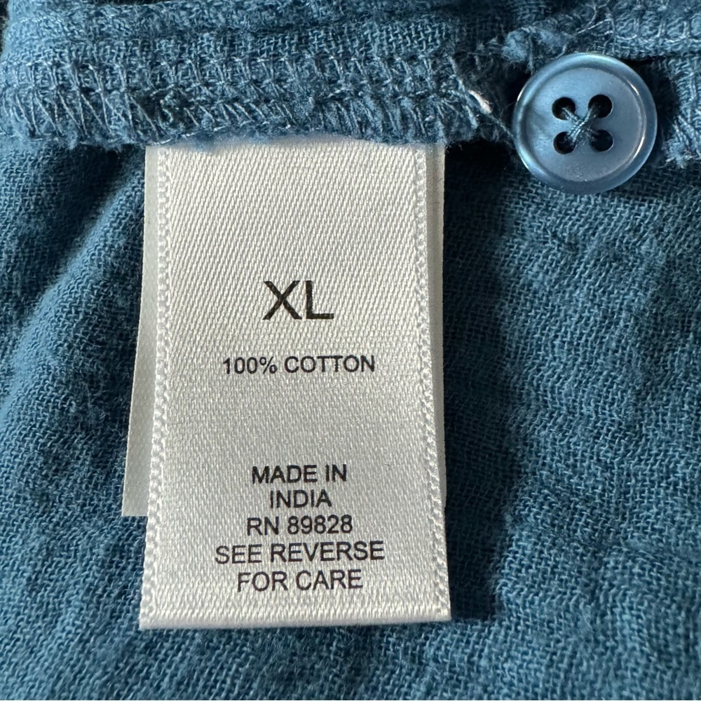 Logo Lor Goldstein XL Top Shirt Blue Solid 3/4 Sleeve Collared Button Up Cotton - Picture 6 of 7